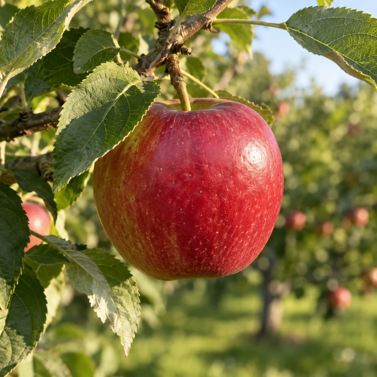 An apple growing on its tree