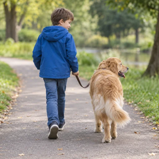 A childhood walk with a dog
